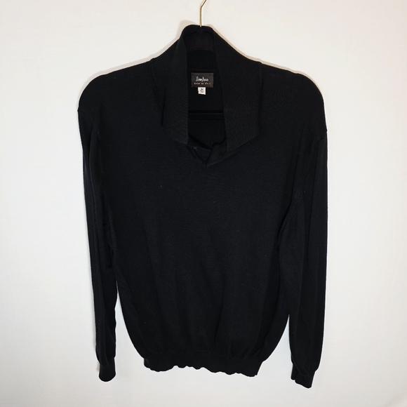 Neiman Marcus Made In Italy Vintage black Collared Polo Sweater Men's Size M - Picture 1 of 5